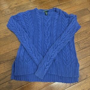Womens Blue Cable Knit Sweater